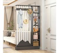 YITAYMLI Biombo de Madera para Hall de Entrada con Perchero, Pantalla de privacidad Espacio de Almacenamiento en Varios Niveles, Separador Independiente decoración de Entrada(Gray+White,100cm/39.4in)