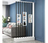 YITAYMLI Biombo Moderno de Pared de Madera Mampara de privacidad de Tubos de Acero múltiples estantes Abiertos Separador de Entrada Independiente Divisor de Hall Decorativo(White+Black,108cm/42.5in)