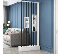 YITAYMLI Biombo Moderno de Pared de Madera Mampara de privacidad de Tubos de Acero múltiples estantes Abiertos Separador de Entrada Independiente Divisor de Hall Decorativo(White+Black,68cm/26.8in)