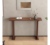 YITAYMLI Consola Moderna de Madera Maciza Estilo Chino Contemporáneo, Mesa de Entrada Vintage con Estantes de Almacenamiento, Bordes Redondeados, Base Reforzada para Pasillos(Walnut,160cm/63in)