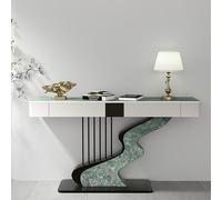 YITAYMLI Mesa Consola Contemporánea Media Luna Superficie de Pizarra Negro/Oro Mesa Sofá de Entrada de Lujo Larga y Estrecha con Dos Cajones Base Creativa de Acero al Carbono(Black D,120cm/47.2in)