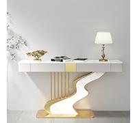 YITAYMLI Mesa Consola Contemporánea Media Luna Superficie de Pizarra Negro/Oro Mesa Sofá de Entrada de Lujo Larga y Estrecha con Dos Cajones Base Creativa de Acero al Carbono(Gold A,120cm/47.2in)