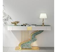 YITAYMLI Mesa Consola Contemporánea Media Luna Superficie de Pizarra Negro/Oro Mesa Sofá de Entrada de Lujo Larga y Estrecha con Dos Cajones Base Creativa de Acero al Carbono(Gold D,100cm/39.4in)