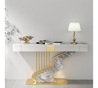 YITAYMLI Mesa Consola Contemporánea Media Luna Superficie de Pizarra Negro/Oro Mesa Sofá de Entrada de Lujo Larga y Estrecha con Dos Cajones Base Creativa de Acero al Carbono(Gold C,120cm/47.2in)