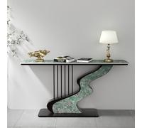 YITAYMLI Mesa Consola contemporánea Moderna de Media Luna Estrecha, Superficie de losa, Mesa Auxiliar de Lujo para sofá en la Entrada con Base metálica de diseño en Hilo(Black D,80CM/31.5IN)