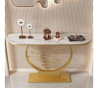YITAYMLI Mesa Consola de Entrada Media Luna, Superficie de Pizarra Resistente a rayaduras, Mesa de Pasillo Rectangular Estilo Italiano con Base metálica Creativa, para salón(Gold B,100cm/39.4in)