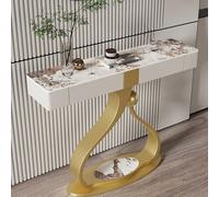 YITAYMLI Mesa Consola Estrecha Media Luna con cajones de Almacenamiento, Mesa Auxiliar de Lujo contemporánea para Entrada, Base metálica en Forma de Gota,Muebles para Pasillo(Gold B,100cm/39.4in)