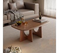 YITAYMLI Mesa de café Ovalada de Madera Maciza de Caucho Vetas Naturales Estilo japonés para salón Mesa Baja Central para té Patas Creativas caladas Bordes Redondeados(Walnut,100cm/39.4in)