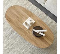 YITAYMLI Mesa de Centro Baja Ovalada Moderna de Madera Maciza, Mesa Auxiliar Estilo japonés WABI-sabi,Patas estables,para Sala de Estar y apartamento pequeño Oficina(Wood,90cm/35.4in)