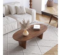YITAYMLI Mesa de Centro Baja Ovalada Moderna de Madera Maciza, Mesa Auxiliar Estilo japonés WABI-sabi,Patas estables,para Sala de Estar y apartamento pequeño Oficina(Walnut,90cm/35.4in)