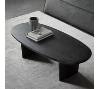 YITAYMLI Mesa de Centro Baja Ovalada Moderna de Madera Maciza, Mesa Auxiliar Estilo japonés WABI-sabi,Patas estables,para Sala de Estar y apartamento pequeño Oficina(Black,90cm/35.4in)