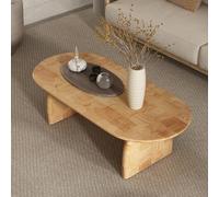 YITAYMLI Mesa de Centro Ovalada de Roble para salón, Mesa Baja Moderna y Creativa con Almacenamiento de un Solo Nivel/Doble Nivel,WABI-sabi, diseño con Bordes Redondeados(Single Layer B,140CM/55.1IN)