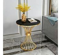 YITAYMLI Pequeña Mesa Auxiliar Redonda para Sala de Estar con Tablero de Piedra, Mesa Lateral Moderna con Superficie Dura Tipo mármol y Base metálica de Cintura Estrecha(C,60 * 60CM/23.6 * 23.6IN)