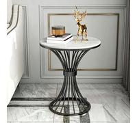 YITAYMLI Pequeña Mesa Auxiliar Redonda para Sala de Estar con Tablero de Piedra, Mesa Lateral Moderna con Superficie Dura Tipo mármol y Base metálica de Cintura Estrecha(B,60 * 60CM/23.6 * 23.6IN)