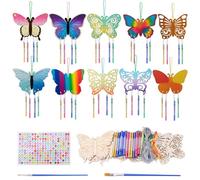 Yitexin 10 Paquete Juego de Manualidades Mariposas de Madera, Hacer Sus Propias Campanillas de Viento Manualidades, Colgando Kit de campanilla de Viento al Aire Libre para Colorear Arte (Style 1)