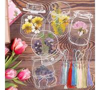 Yitexin 100 Piezas Bricolaje Limpiar Marcapáginas de Flores Secas con Borlas, Transparente Floral Marcapaginas Personalizado Prensadas Fabricación Hechos a Mano (Transparente)