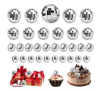 Yitexin 31 Piezas Adornos para Tartas de Bola de Discoteca, 5 Tamaños Bola de Espejo Plateadas, Bola Discoteca Decoración Brillante Accesorios de Fiesta, Cumpleaños y Bodas (Plata)