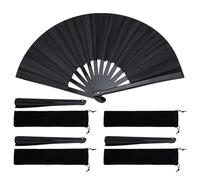 Yitexin 4 Pack 33 cm Abanico de Seda Negro, Clack Chino Kung Fu abanicos Originales con Marco de plástico para decoración Festival Hombres Mujeres Fiesta Regalo de Boda Popping (Negro)