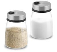 Yitexin Juego de saleros y pimenteros con agujeros de vertido ajustables, saleros de 180 ml para cocina, recipientes de condimentos de acero inoxidable, tarros de especias dispensadores para mesa (2