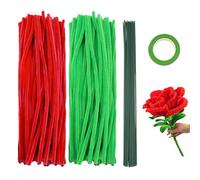 Yitexin Limpiapipas Manualidades Rojo y Verde, Set de Flores con Limpiapipas con Cinta Adhesiva y Tallo, kit para Hacer Ramo de Flores con Limpiapipas para Rosas, Decoración del Hogar (Style 1)