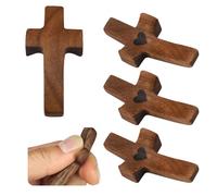 Yitexin Paquete de 5 cruces de bolsillo de madera de nogal, cruz de oración pequeña de 2 pulgadas para sostener la mano, cruz mi corazón, regalo de aliento religioso