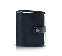 Yitexin Small Leather Refillable Journal with Snap Button, 3.46" x 3.54" Handmade Leather Travelers Notebook, Vintage 3-Ring Binder Planner 60 Sheets Paper for Business Office Writing (Dark Green)