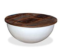 YITHOPI Mesa de centro de madera vieja maciza blanca con forma de cuenco, mesa de sofá, oficina, mesa de café, mesa de centro multifuncional para salón, dormitorio, oficina