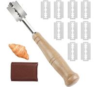 Yitobici Cuchillo de panadero, navaja para masa, herramienta para cortar pan, cuchillo baguette de mango largo para cuchillo para marcar pan, con 10 hojas y funda protectora de cuero
