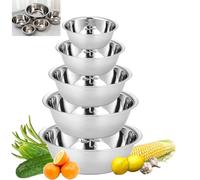Yitobici Juego de cuencos de acero inoxidable, 5 piezas, ensaladeras con báscula, cuencos apilables para mezclar y servir, cuencos planos de acero inoxidable para cocina, repostería y ensaladas.