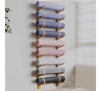 Yiustldd 9 Tier Wall Mount Yoga Mat Holder, Wooden Yoga Mat Rack for Commercial Gym, Freestanding Display Shelf for Hanging Exercise Mats