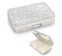 Yivaiks Bling - Pastillero de viaje con diamantes de imitación de cristal, 7 compartimentos, pastillero portátil para guardar vitaminas, pequeño pastillero para bolsillo organizador de medicamentos