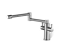 YIVELYYZG Grifo De Cocina, Todo Cobre Antiguo Montado En La Cubierta Mezclador Agua Fría Y Caliente, Fregadero Plegable Giratorio Doble Manija Control,Gold(Chrome)