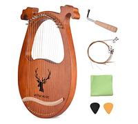 YIWENG Arpa de Lira de 16 Cuerdas,Instrumento de Cuerda de Madera Maciza con patrón de Alce,Martillo de afinación,Cuerdas,paño de Limpieza,púas para Principiantes,Arpa Lira 16 Cuerdas aklot