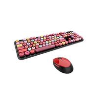 YIWENG Sweet Keyboard Mouse Combo Color Mezclado 2.4G Teclado inalámbrico Mouse Set Tapa de tecla de suspensión Circular para PC Laptop Black,Juego de Teclado y Mouse
