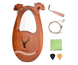 YIWEOG Arpa de Lira de 16 Cuerdas, Instrumento de Cuerda de Madera Maciza con patrón de Alce, Martillo de afinación, Cuerdas, paño de Limpieza, púas para Principiantes
