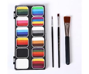 YIWEOG Kit de Pintura Facial Juego de Colores activados por Agua Juego de Paleta de Pintura Profesional para Pasteles divididos con 3 Pinceles Seguro y no tóxico Pintura Facial y Corporal Maquillaje