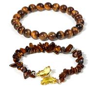 YIWONFU 2 Piezas de Pulsera de Cristal, Pulsera Elástica para La Ansiedad, Pulseras de Cristal de Sanación Energética de Yoga, Regalos de Joyería para Niñas, Mujeres y Hombres (Piedra Ojo de Tigre)