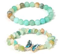 YIWONFU 2 Piezas de Pulsera de Cristal, Pulsera Elástica para La Ansiedad, Pulseras de Cristal de Sanación Energética de Yoga, Regalos de Joyería para Niñas, Mujeres y Hombres (Amazonita)