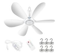 YIWOYI Ventilador de techo plegable portátil alimentado por USB con control remoto y temporizador, mini de 4 velocidades con 6 ganchos magnéticos para camping y uso doméstico