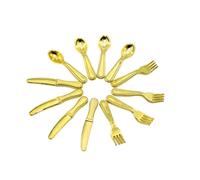 YIXANNX 12 Uds. De Platos en Miniatura, Mini Kit de casa Realista, Tenedor, vajilla simulación pequeña, Modelo, Accesorios Minihouse, Regalo significativo, B-Oro
