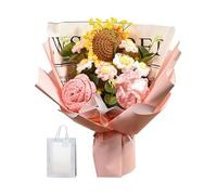 YIXANNX Delicioso ramo de flores de crochet que incluye rosas y margaritas tejidas a mano, regalos navideños y decoración boda. Ramo punto hecho a mano, bendición eterna, Rosa, 35 x 27 cm