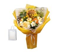 YIXANNX Delicioso ramo de flores de crochet que incluye rosas y margaritas tejidas a mano, regalos navideños y decoración boda. Ramo punto hecho a mano, bendición eterna, Naranja, 35 x 27 cm