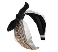 YIXANNX Diademas para el cabello con lazo, diadema étnica con nudo torcido, diadema con bordado de encaje, envoltura de cuentas, diademas ajustables para mujeres y niñas, Lazo cuentas beige
