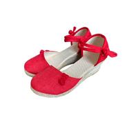 YIXANNX Sandalias de lona de lino vintage para mujer, impermeables, antideslizantes y elegantes, con mano obra exquisita, zapatos individuales informales, rojo, treinta y ocho