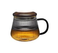 yixinzi-2024 Vaso para Beber Taza de té Vidrio con Rayas Verticales, infusor y Tapa. Tazas Transparente for Preparar Hojas Sueltas(Pequeño)