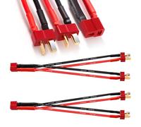 YIXISI 2 Piezas T Plug Cable de Conector de Batería Paralelo, Cable Adaptador de Conector de Batería Paralelo 1-Hembra a 2-Macho Enchufe T-Dean, con Cable de Silicona 15cm 16AWG, para RC Lipo