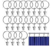 YIXISI 20 Piezas Anillos de Cortina con Clips, 32mm de Diámetro Interior Argollas para Cortinas con Pinza, Clips de Cortina Anillos Decorativos de Metal, para cortinas y barras (Plata)