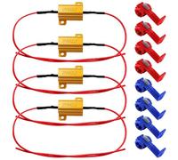 YIXISI 4 Piezas 25W 6Ohm Resistencias de Carga LED para Luces de Señal de Giro, Matrícula, DRL - Con 8 Quick Wire Clip, Condensador Decodificador Cable para Coche, Moto