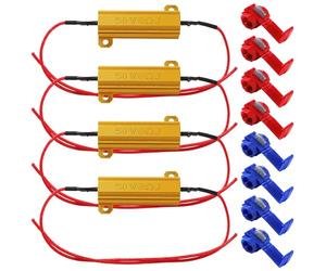 YIXISI 4 Piezas 50W 8Ohm Resistencias de Carga LED, para Luces LED de Señal de Giro, Luces LED de Matrícula, DRL, con 8 Quick Wire Clip, Condensador Decodificador Cable para Coche, Moto