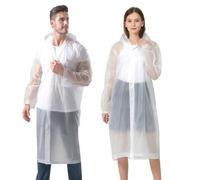 Yixker 2 Piezas Poncho Impermeable Mujer/Hombre,Reutilizable Chubasquero Mujer,con Capucha y Mangas,Ponchos Impermeables Transparentede EVA Portátil Reutilizable (Tamaño grande, Blanco)